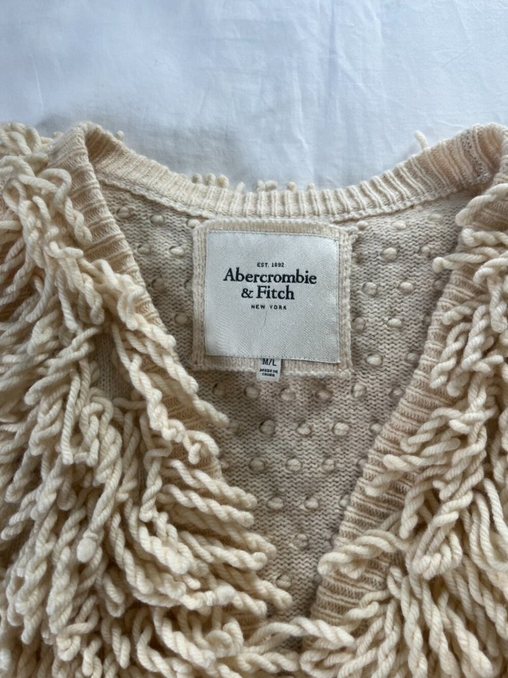 Abercrombie & Fitch Y2K Cream Shaggy Knit Fringe Wool Cashmere Blend Vest - Picture 3 of 6